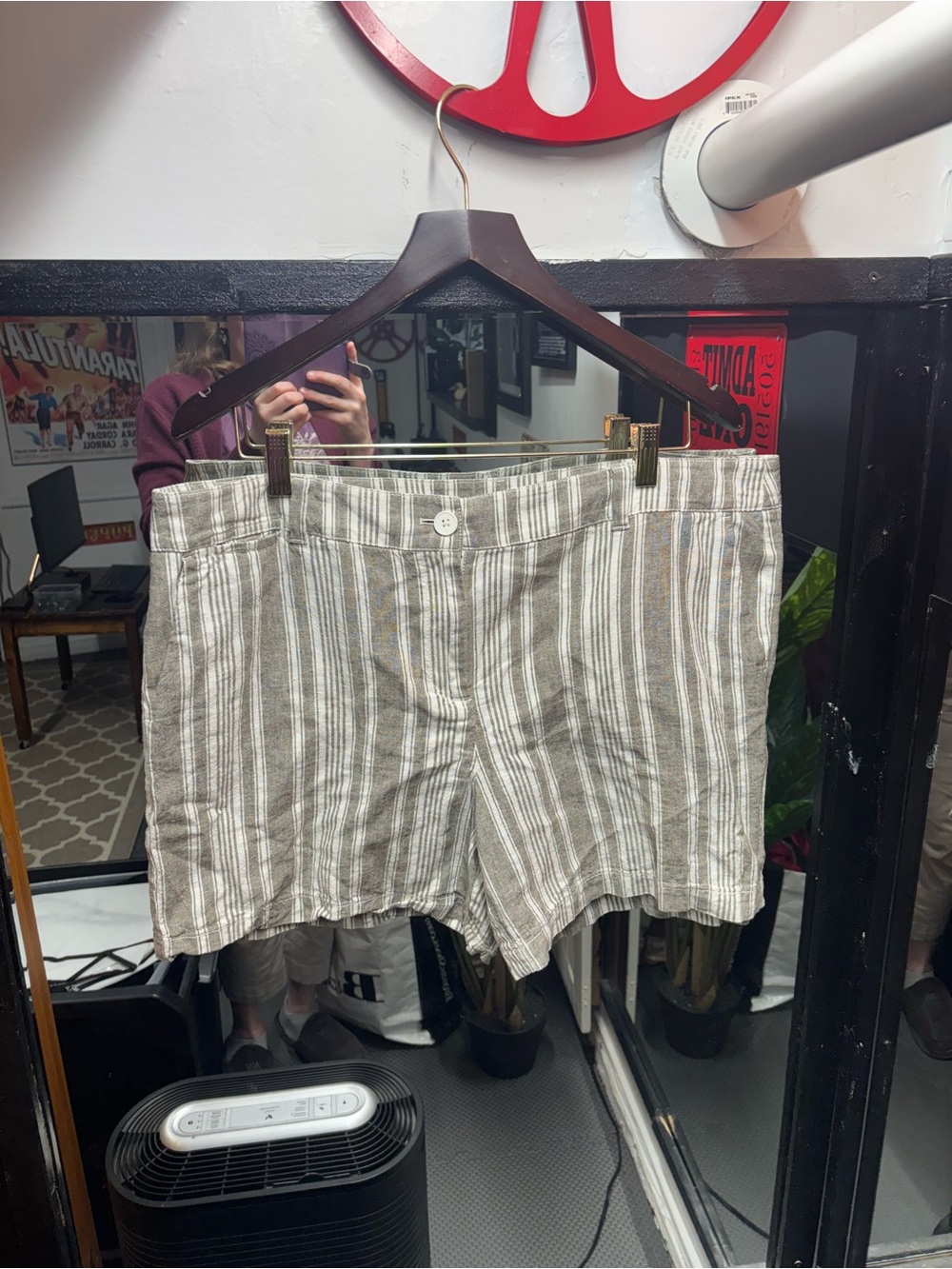 LOFT Taupe & White Striped Linen-Blend Bermudas